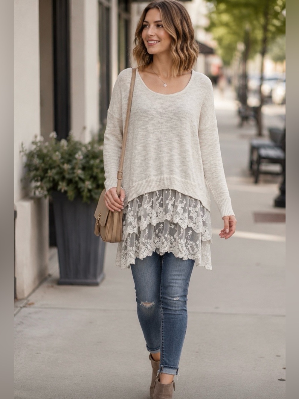 Mossimo sweater with lacy tiers size medium